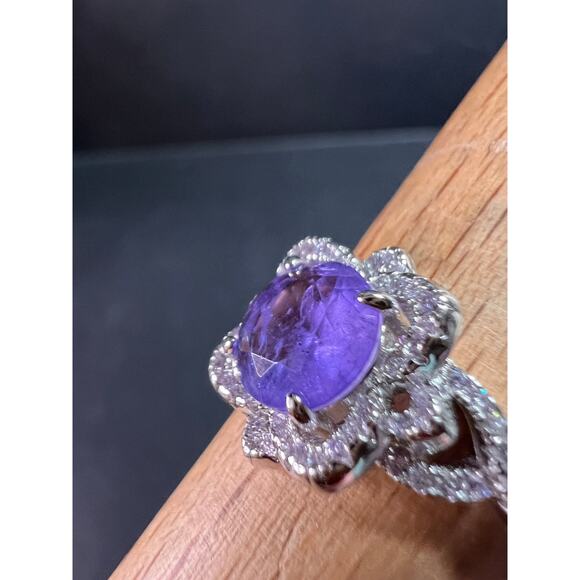 New Bomb Party Sterling Silver Lavender Simulated Amethyst Dinner Ring Sz 9 - Picture 9 of 16